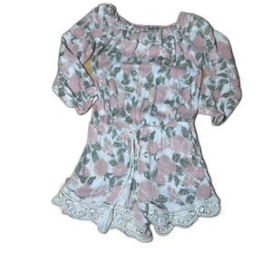 Riley Romper by Hot Kiss Floral Boho Cottagecore Crochet Lace Shorts M